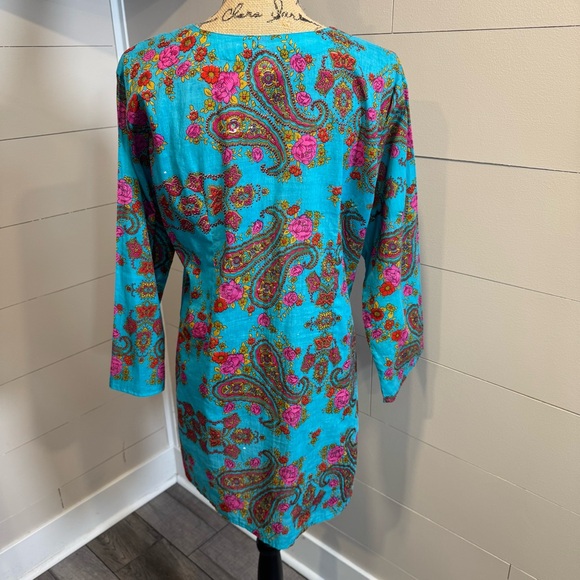 Vibrant Colorful Floral Paisley Tunic Top - Cover -up - Large - Picture 4 of 7